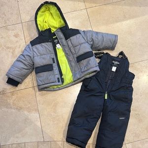 Oshkosh 18 month snowsuit. Bibs and jacket. Dark and light gray.
